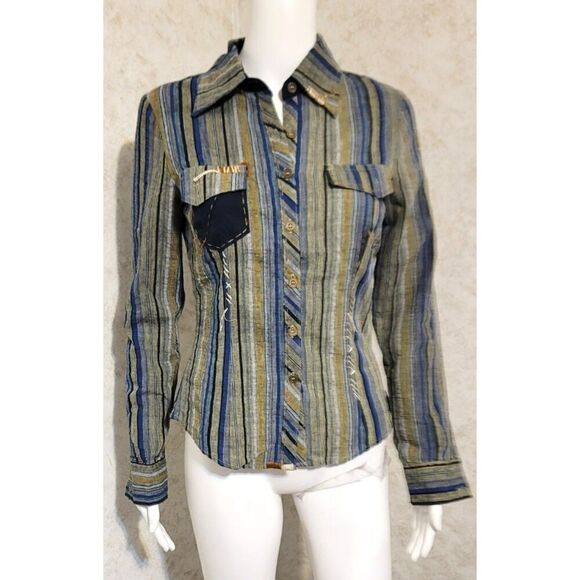 NWT - Lucy Paris Button Down Random Thread 100% Cotton Shirt - Size S